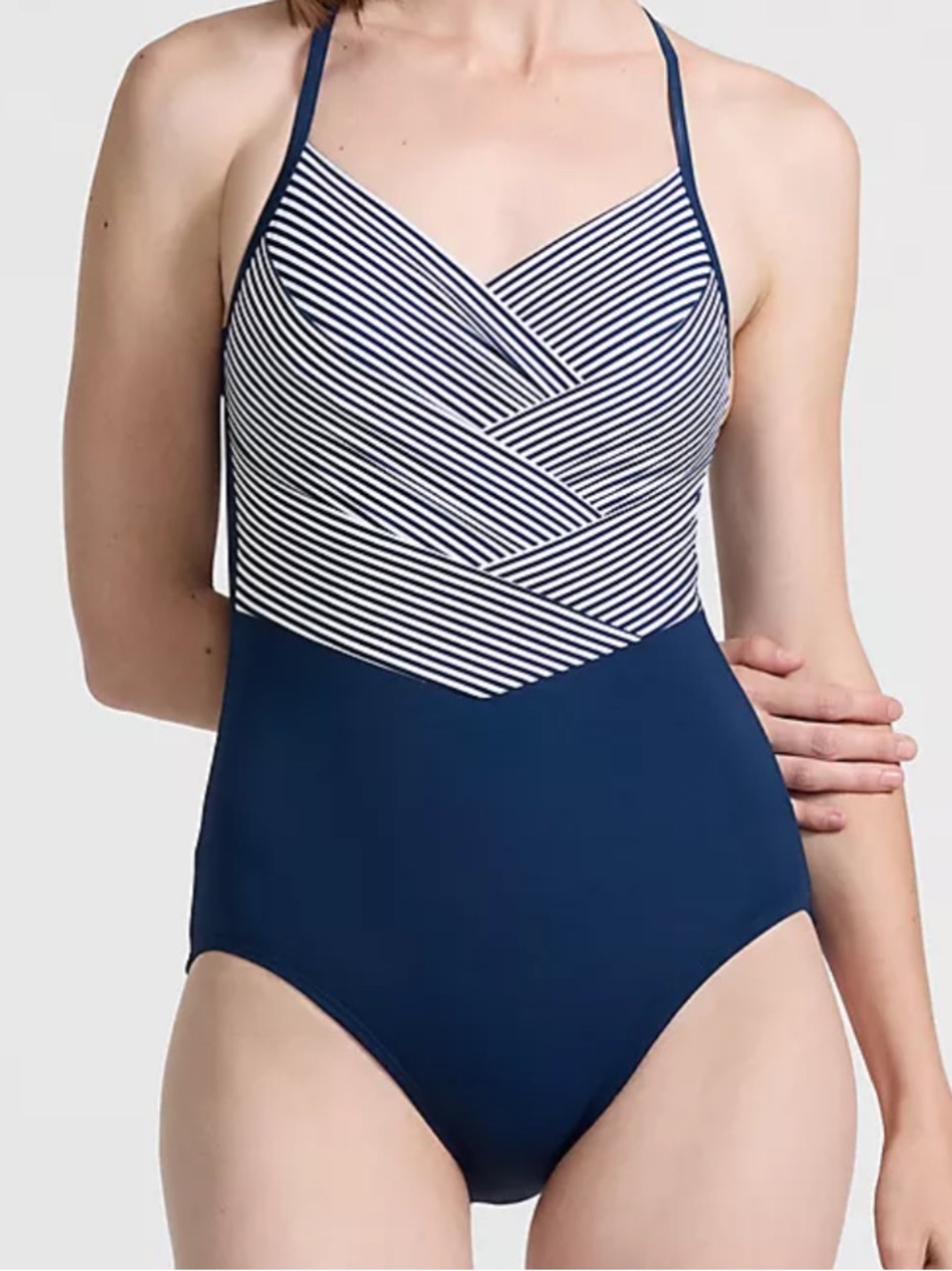 Lands' End SlenderSuit Pleated Low Leg One Piece Swimsuit